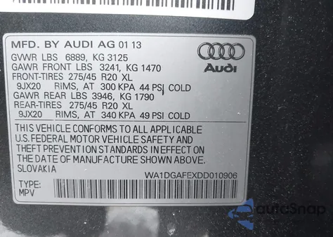 2013 Audi Q7 3.0T S Line Prestige from USA, damaged, VIN WA1DGAFEXDD010906